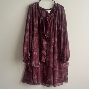 torrid Plum Floral Ruffle Long Sleeve Dress